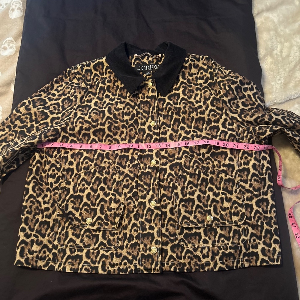 J.Crew Short Barn Jacket in Leopard Cotton Canvas Size XL - Picture 4 of 8